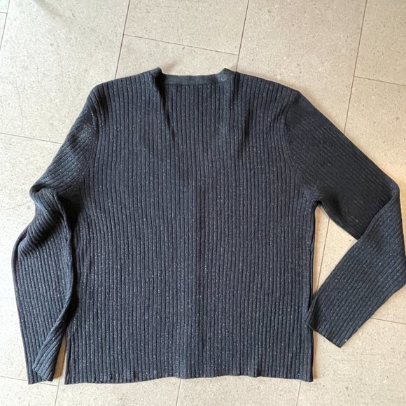 Holt Renfrew Black w/ Silver Thread Silk Blend Cardigan Sweater-Large - Picture 3 of 10